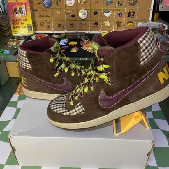 2008 Nike Terminator Plaid Hightop’s Brown & Maroon Plaid Sneakers Size 11.5 - Picture 9 of 9